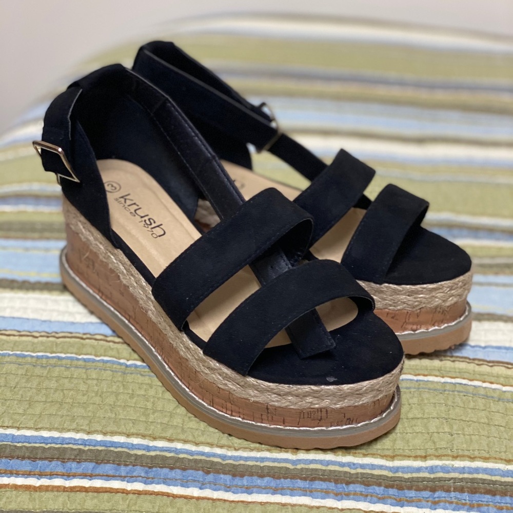 Black Strapped Espadrille Sandals